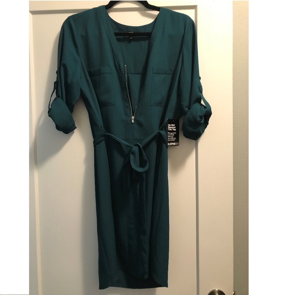 NWT Express Zipper Shirt Dress with Tie Belt